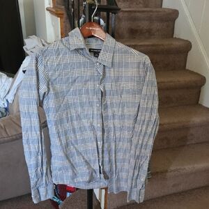Michael Kors Gray and Tan Plaid Shirt Medium Slim Fit